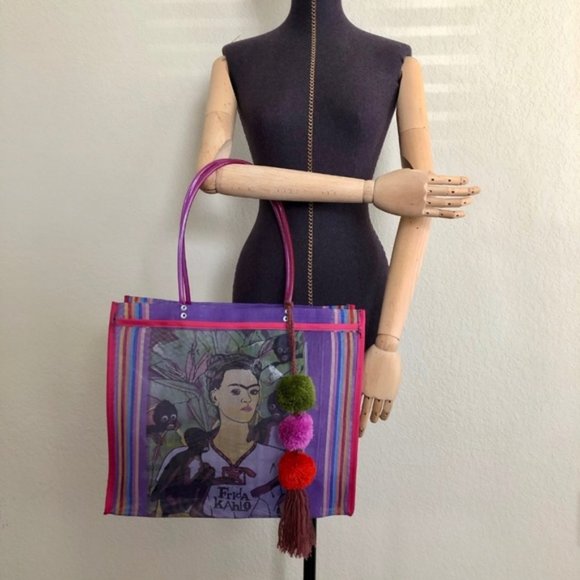 Frida Kahlo Market Tote Bag Made in Mexico w Tasse - Picture 4 of 6